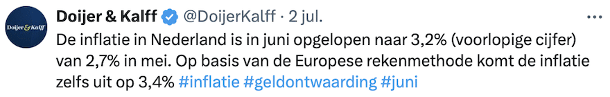 Inflatie juni Nederland 2024