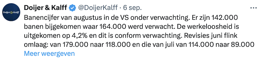 Banencijfer VS augustus slechter dan verwacht