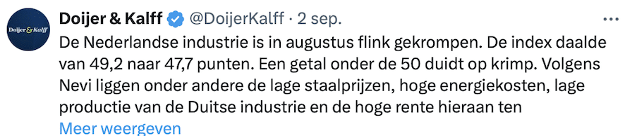 Krimp Nederlandse industrie augustus 2024