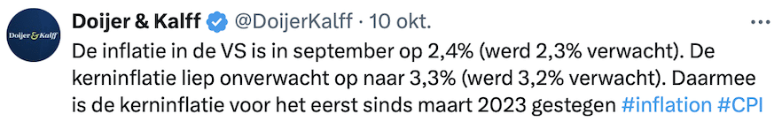 Inflatie van september in de VS hoger dan verwacht