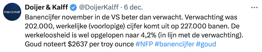 Banencijfer in de VS in november beter dan verwacht