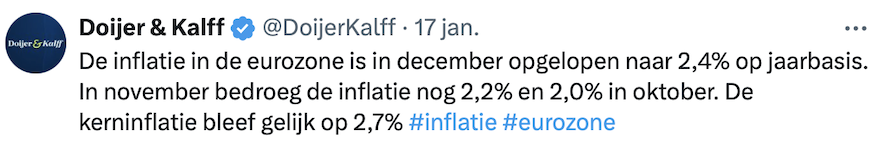 Inflatie in de eurozone stijgt in december